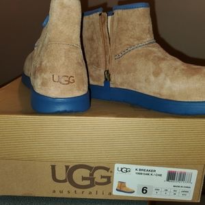 UGG K Breaker Suede Kids Boots Size 6 Blue Trim